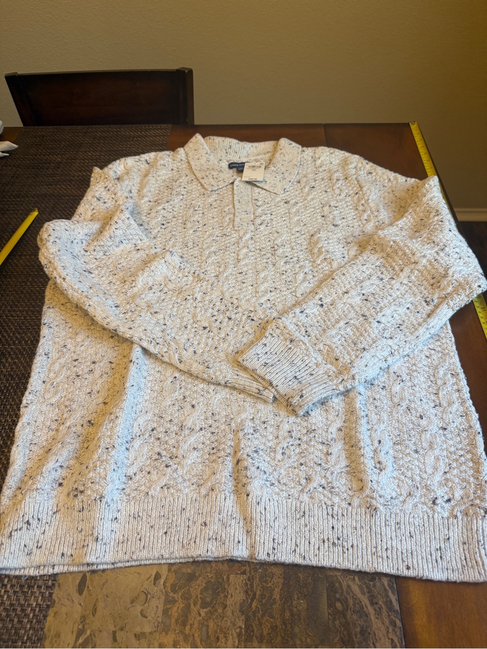 Club Room Cream Speckled Cable-Knit Crewneck Sweater size XL